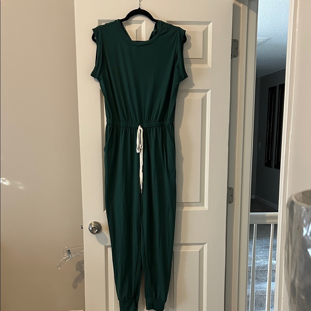 SHEIN Dark Green Jumpsuit with White Drawstring